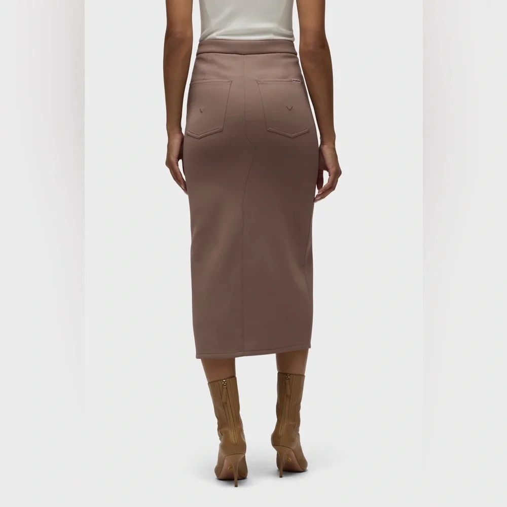 Hudson Reconstructed Chic Deep Taupe Midi Pencil Skirt with Front Slit Size 6